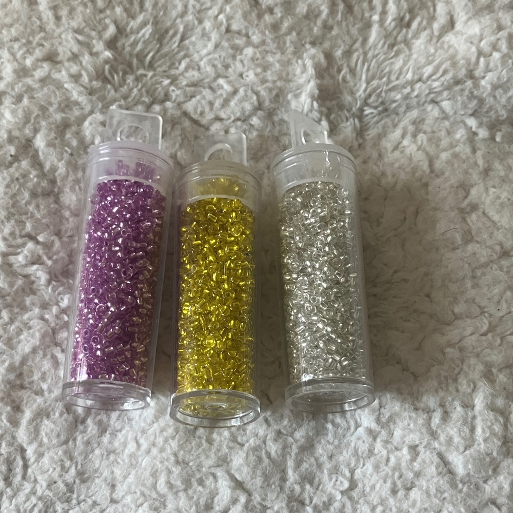 Set of Three Bead Tubes in Purple, Yellow, and Silver